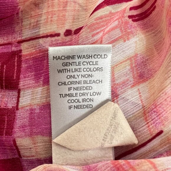 Avenue Womens Pink & Peach Abstract Printed Blouse 30/32 Button-Up Pocket Detail - Picture 11 of 15